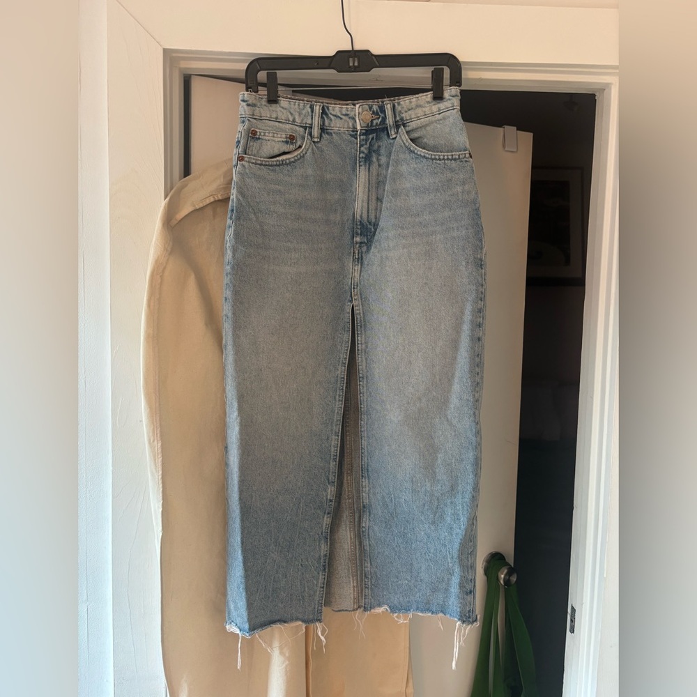 Zara denim Straight Leg maxi skirt with Vintage Wash